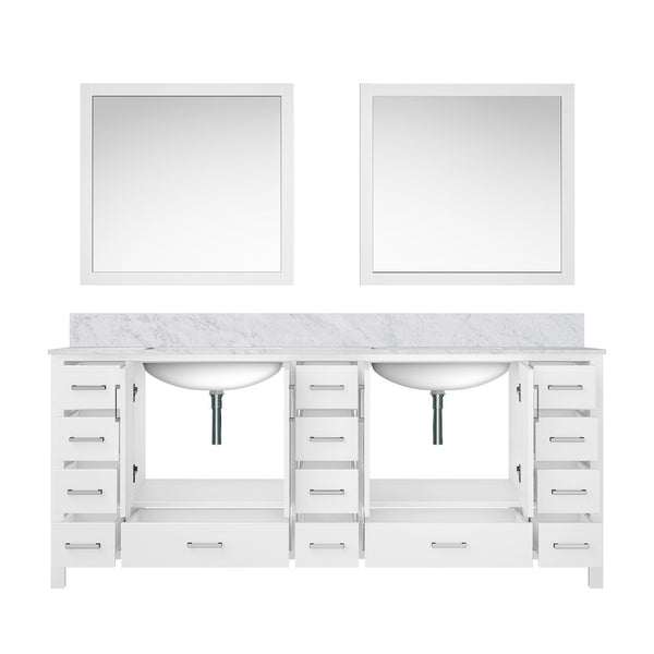 English Elm White Double Bath Vanity With Carrara Marble Top & Matching Mirrors - Elegant Storage Solution! B2731S00846-GIGA