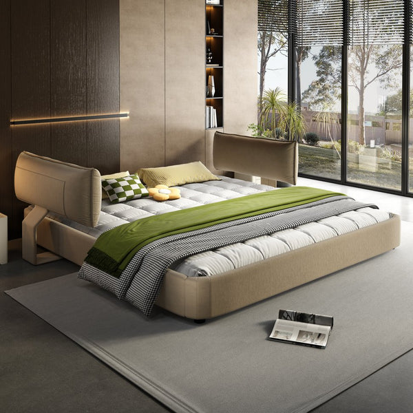 English Elm King Size Chenille Upholstered Bed Frame With Movable Headboard & Solid Support - Elegant Comfort! W1885S00239