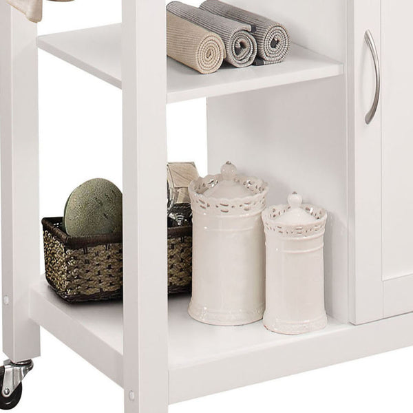 English Elm Ottawa Black Wooden Top Kitchen Cart with White Finish, Stemware Rack, Towel Bar, Locking Casters B2726P272329