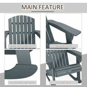 English Elm Outsunny Poplar Wood Adirondack Rocker Outdoor Slatted Fanned Back Patio Rocking Chair W2225P175518