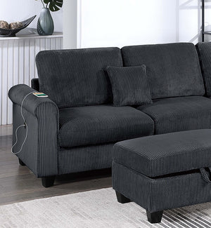 English Elm Contemporary Corduroy Sectional Set with Storage Ottoman and Built-in Usb Port B011S02229