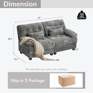 English Elm 67" Loveseat with 4-Position Recline, Plush Chenille Upholstery, 350lb/Seat Capacity, 2 Pillows, Easy Setup Gray W2606P359227