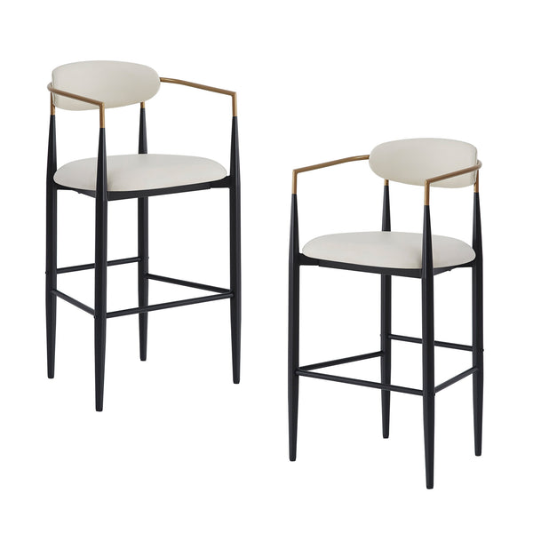 English Elm Christopher Knight Home® - Barstools Set Of 2 - Modern Upholstered Kitchen Stools With Back, Beige Faux Leather & Black Legs N779P248198P
