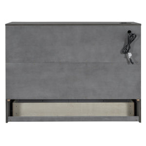 English Elm Full Size Murphy Bed Rattan Cabinet with Storage Drawers and Gold Hardware N708S00005AAE