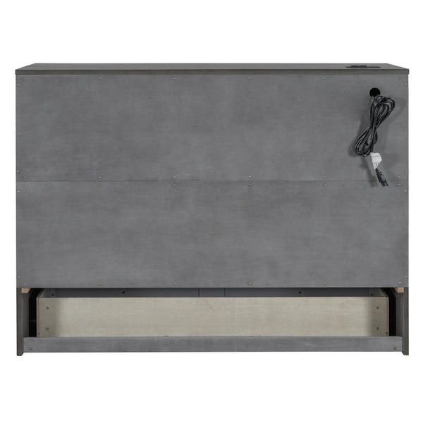 English Elm Full Size Murphy Bed Rattan Cabinet with Storage Drawers and Gold Hardware N708S00005AAE