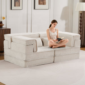 English Elm Compression Modular Sofa Bed - Versatile No Assembly Floor Couch With Soft Circle Fleece Fabric W3723P377147