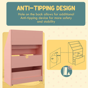 English Elm HOMCOM Kids Bookcase with Drawer & Anti-Tip Design, 3-Tier Shelf Organizer for Toys & Books Pink W2225P217324