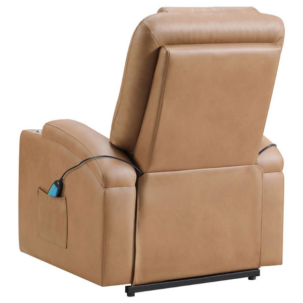 English Elm Macklin Faux Leather Power Lift Recliner with Heat Massage and Storage Pockets Camel B062P466803