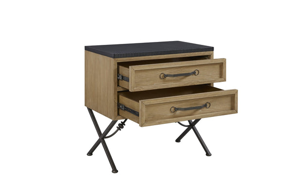 English Elm 2 Drawer Nightstand Cashew Finish with Felt Cedar Lining and Usb Charging Port B2699P440895