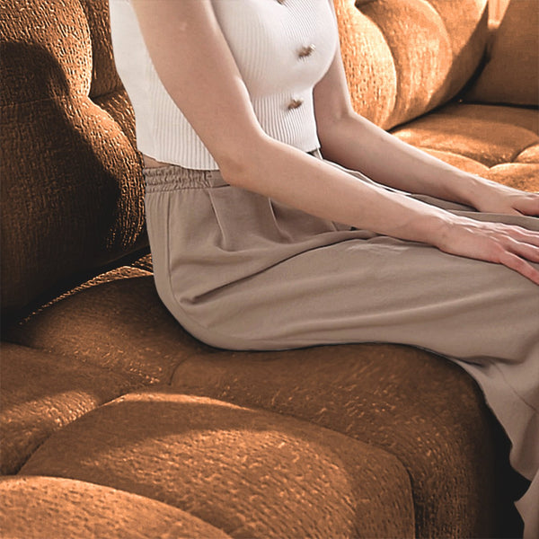 English Elm 3 Seater Sofa Set With Ottoman And Throw Pillows – Tufted Chenille Comfort, Solid Wood Frame, Durable Elegance Burnt Orange W714S01174