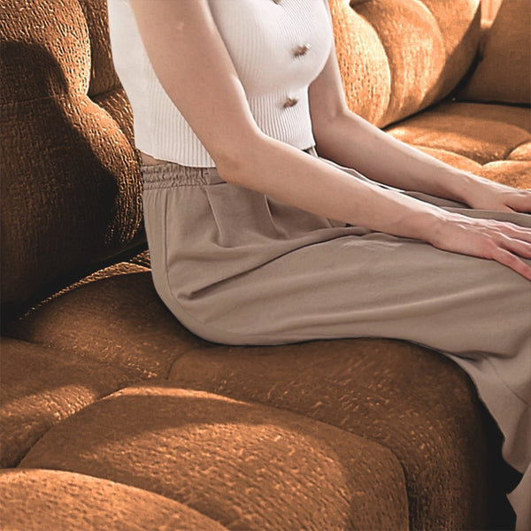 English Elm Three-Seater Sofa Set With Ottoman & Pillows - Elegant Textured Chenille In Burnt Orange For Modern Spaces W714S01173-GIGA