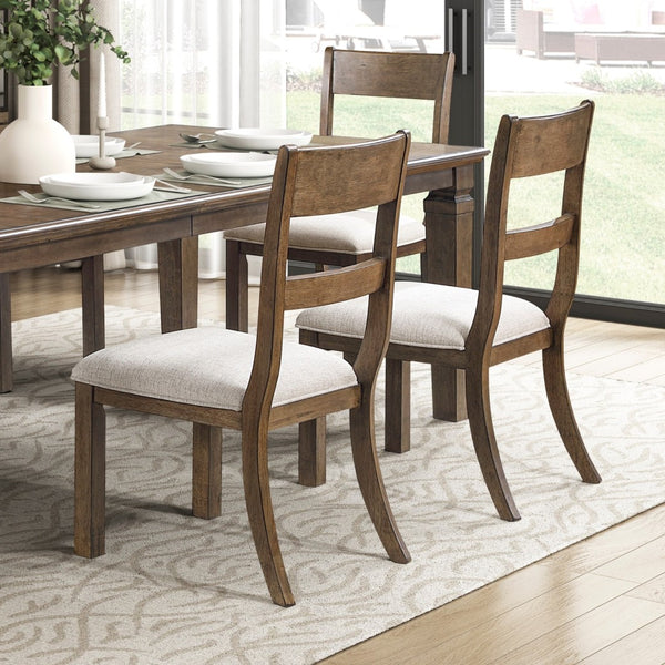 English Elm Contemporary Extendable Farmhouse Dining Set Birch Wood Table Six Upholstered Chairs B011S02463