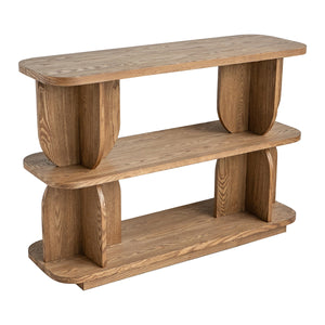 English Elm 47x15x32.5" Three-Tiered Wooden Shelf with Brown Ash Veneer — Organic Modern Console, Media & Display Stand W2078P392489