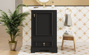 English Elm 20 Inch Bathroom Vanity with Ceramic Sink, Soft-Close Door, Adjustable Shelf, Smart Storage Organizing Design Black N729P299505B