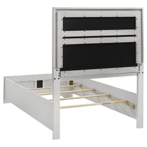 English Elm Annie Glam Twin Bedroom Set with Crystal Pulls Glitter Panels and Ivory Upholstered Bed B062S01760