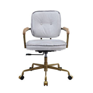 English Elm Siecross Vintage White Top Grain Leather Office Chair with 360° Swivel, Plush 3" Cushion, Casters B2726P255341