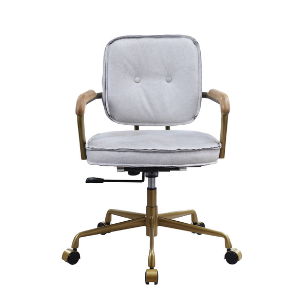 English Elm Siecross Vintage White Top Grain Leather Office Chair with 360° Swivel, Plush 3" Cushion, Casters B2726P255341