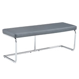 English Elm 51.5" Decorative Stainless Steel Contemporary Bench In Faux Leather For Entryway Bench, Bedroom End Of Bench, Dining Bench, Kitchen Seat Dining, Easy To Assembled, Grey