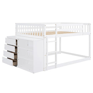 English Elm Full Over Bunk Bed with Four Drawers Three Shelves Pine and Mdf Kids Frame White LT000267AAK-1
