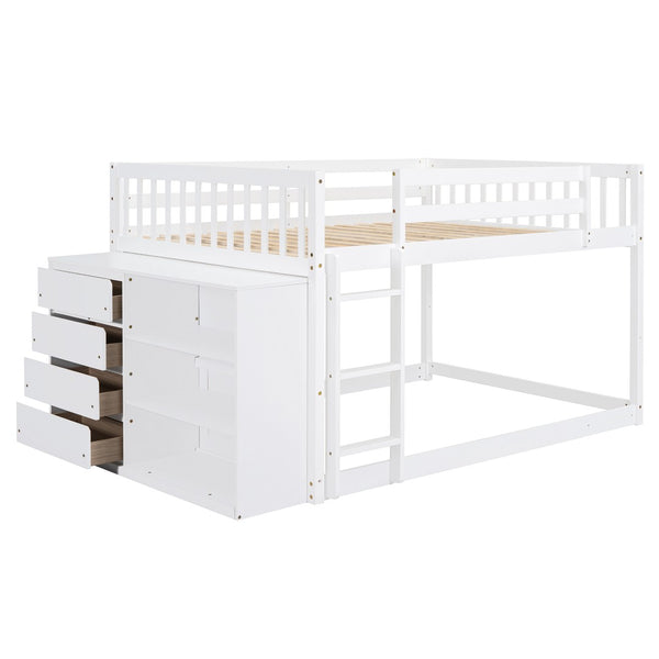English Elm Full Over Bunk Bed with Four Drawers Three Shelves Pine and Mdf Kids Frame White LT000267AAK-1