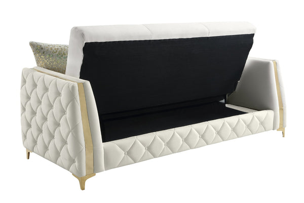 English Elm Lippa Quilted Polyester Sleeper Sofa with Gold Legs Storage and Contemporary Style Off White B009S02230