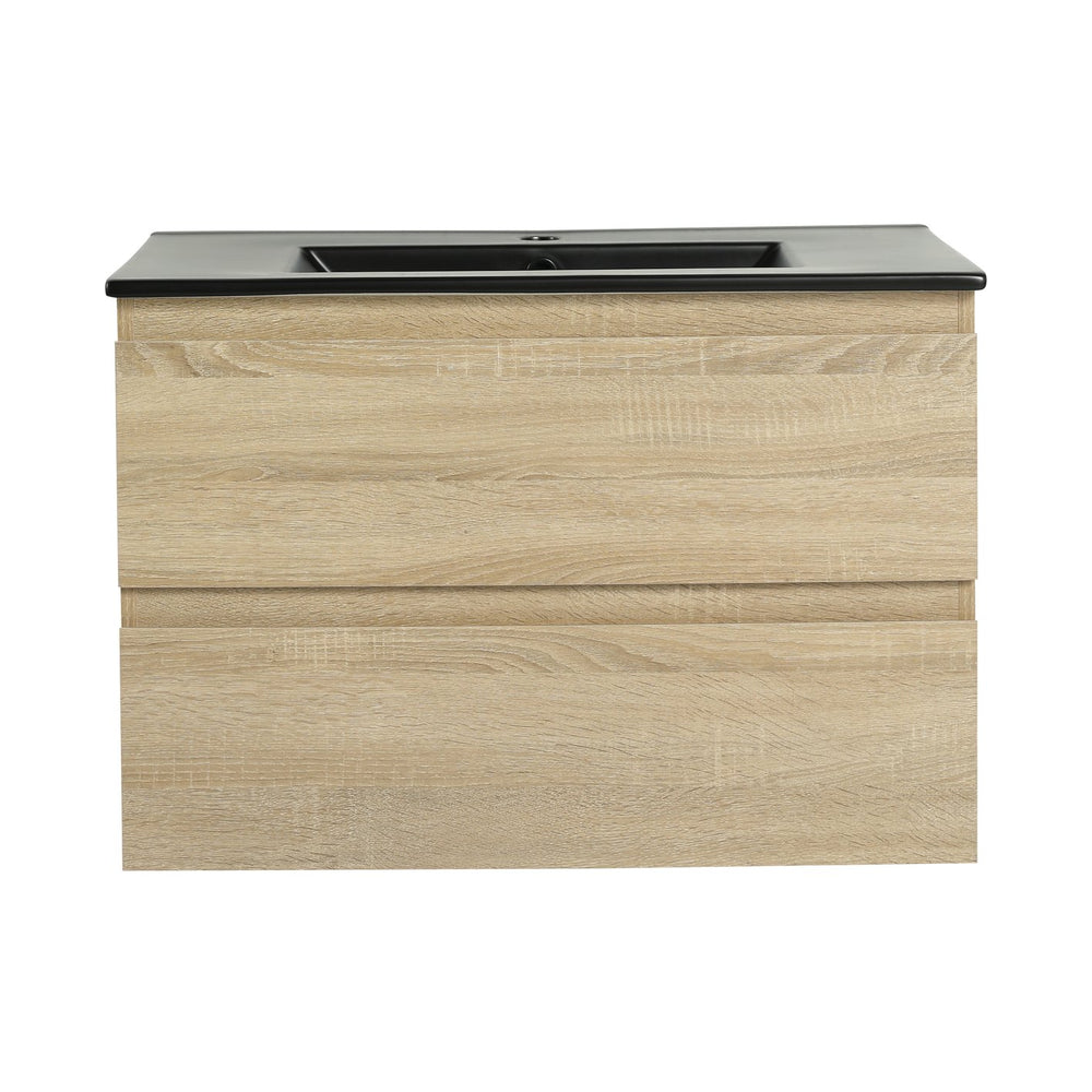 English Elm 30" Wall-Mounted Bathroom Vanity With Black Sink, Soft-Close Drawers, Modern Space-Saving Design W999S00194