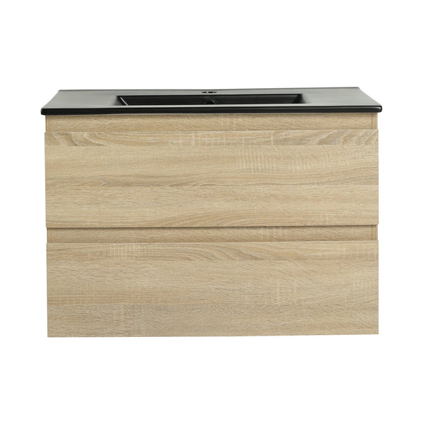 English Elm 30" Wall-Mounted Bathroom Vanity With Black Sink, Soft-Close Drawers, Modern Space-Saving Design W999S00194
