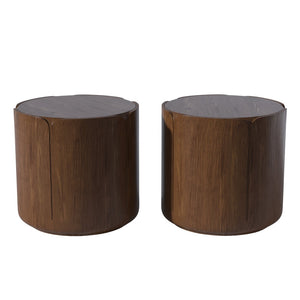 English Elm 19.29"h Round Mgo Outdoor Side Tables Set of 2 Tulip Base Wood Grain Patio Accent Brown W757S00053