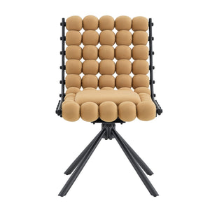 English Elm Cream Dutch Velvet Swivel Chair Tufted Bubble Backrest Glam Armless Accent Seat Black,Brown W3875P448021