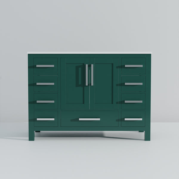 English Elm Green 48 in. Bath Vanity with Cultured Marble Top, Solid Wood, Soft-Close Drawers & Ample Storage B2731P259070