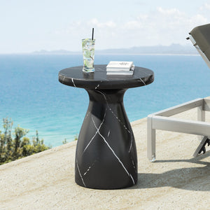 Christopher Knight Home® - Noble House - - Outdoor Travertine Mgo Side Table,Light Weight Concrete End Table,Black Marble Effect