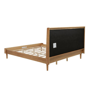 English Elm King Upholstered Bed Solid Pine Frame Piano Key Headboard for Modern Bedroom W504S00316