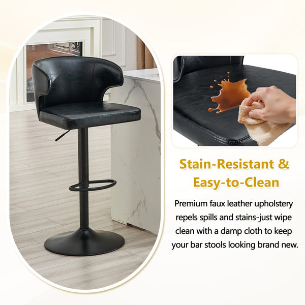 English Elm Modern Oil Wax Upholstered Swivel Barstool Set with Lumbar Support and Chrome Base W2920S00130