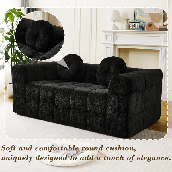 English Elm Modern Boneless Couch With Plush Foam, Circular Pillows & Luxurious Lychee-Textured Fabric W834S00536