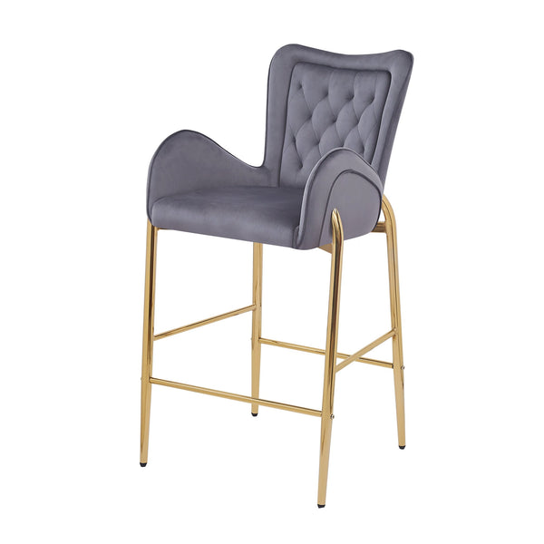 English Elm Christopher Knight Home® - 28.75inch Velvet Counter Height Stool Set of 2 with Tufted Back, Gold Frame & Foam Comfort, 265lb Gray N762P199823E