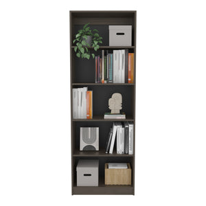 English Elm 4-Tier Bookcase Modern Vertical Storage in Dark Walnut & Black Wengue — Spacious, Eco-Friendly 4-Shelf Organizing Unit B097P350330