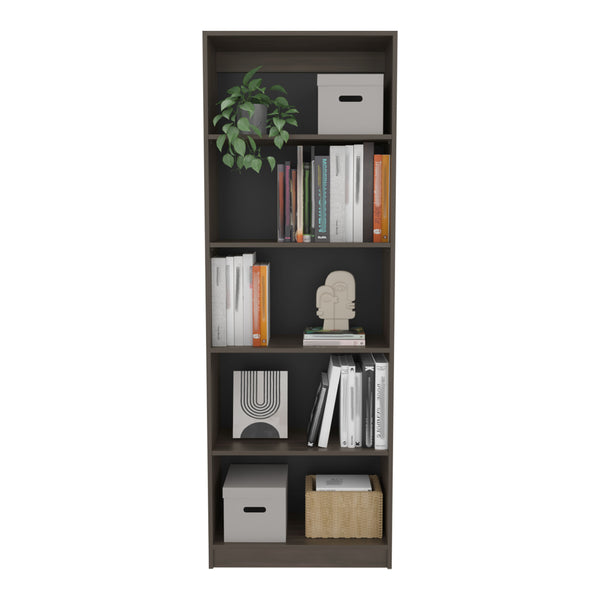 English Elm 4-Tier Bookcase Modern Vertical Storage in Dark Walnut & Black Wengue — Spacious, Eco-Friendly 4-Shelf Organizing Unit B097P350330