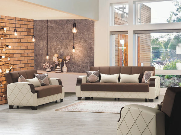 English Elm PrimeNest Marabella Collection Upholstered Convertible Armchair with Storage and Sleeper Functionality Cream+Brown B030P286222