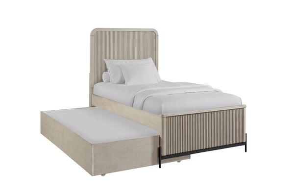 English Elm Twin Twin Over Twin Trundle Bed Taupe – Solid Wood & Birch Veneer, Reeded Fronts, Space-Saving Design B2699S00061