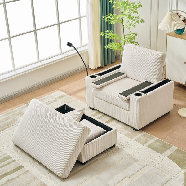 English Elm 55" Oversized Chaise Lounge Chair With Ottoman & Storage - Cozy Corduroy Recliner With Usb Port & Cup Holder W3373P328964