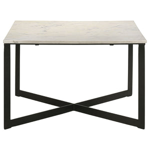 English Elm Volz Genuine Marble Top Square Coffee Table with Sculptural Iron Base for Living Rooms B062P451806