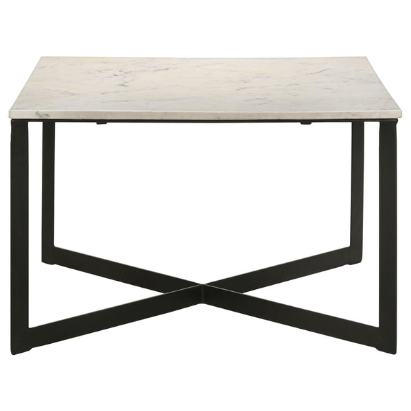 English Elm Volz Genuine Marble Top Square Coffee Table with Sculptural Iron Base for Living Rooms B062P451806