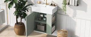 English Elm 21.6 inch Modern Floating Bathroom Vanity with Ceramic Basin, Wave Door, Rose Gold Handle Green N729P170388F