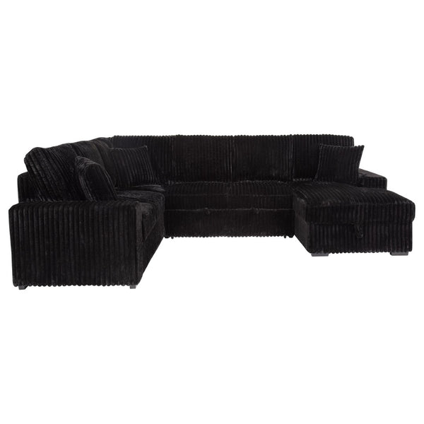 English Elm Thurston Corduroy Sectional Sofa with Hidden Chaise Storage and Pop-up Sleeper Black B062S01484