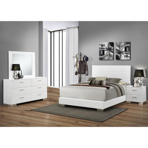 English Elm Dulcey Modern White High Gloss 4-Piece Queen Bedroom Set With Faux Leather Headboard & Storage Solutions B062S01361