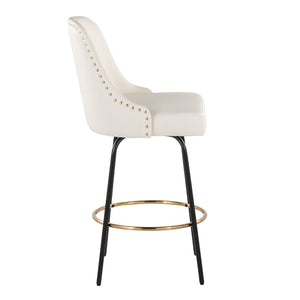 English Elm Fixed-height Swivel Counterstools White Faux Leather Gold Nailhead Black Frame Set 2 B202S01851