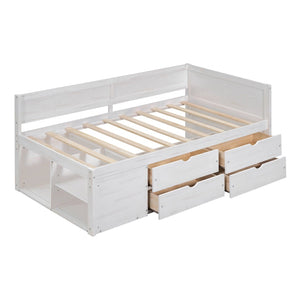 English Elm Twin Daybed with Two Pull Out Drawers and Open Shelves for Small Bedroom Storage White LP102022AAK