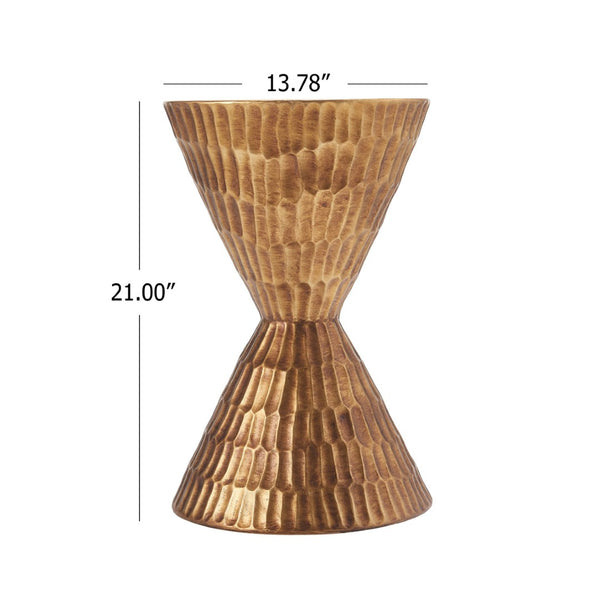 English Elm 13.78 Inch Handmade Mgo Geometric Side Table Gold Metallic Accent for Indoor Outdoor N772P390771C