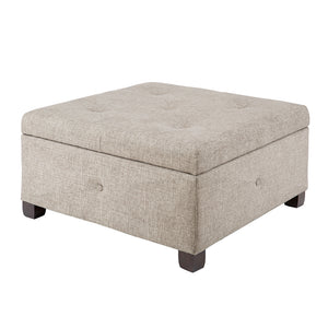 JLA Home Madison Park - Soft Storage Ottoman with Button-Tufted Top and Soft-Close Lid, Solid Wood Legs for Elegant Livingroom Sand FPF18-0255