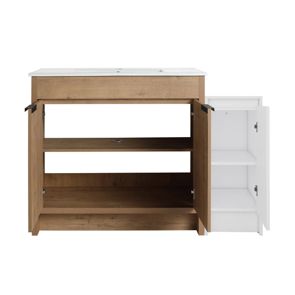 English Elm 48 Inch Freestanding Bathroom Vanity With Soft-Close Doors, Ceramic Sink & Ample Storage Space W999S00311